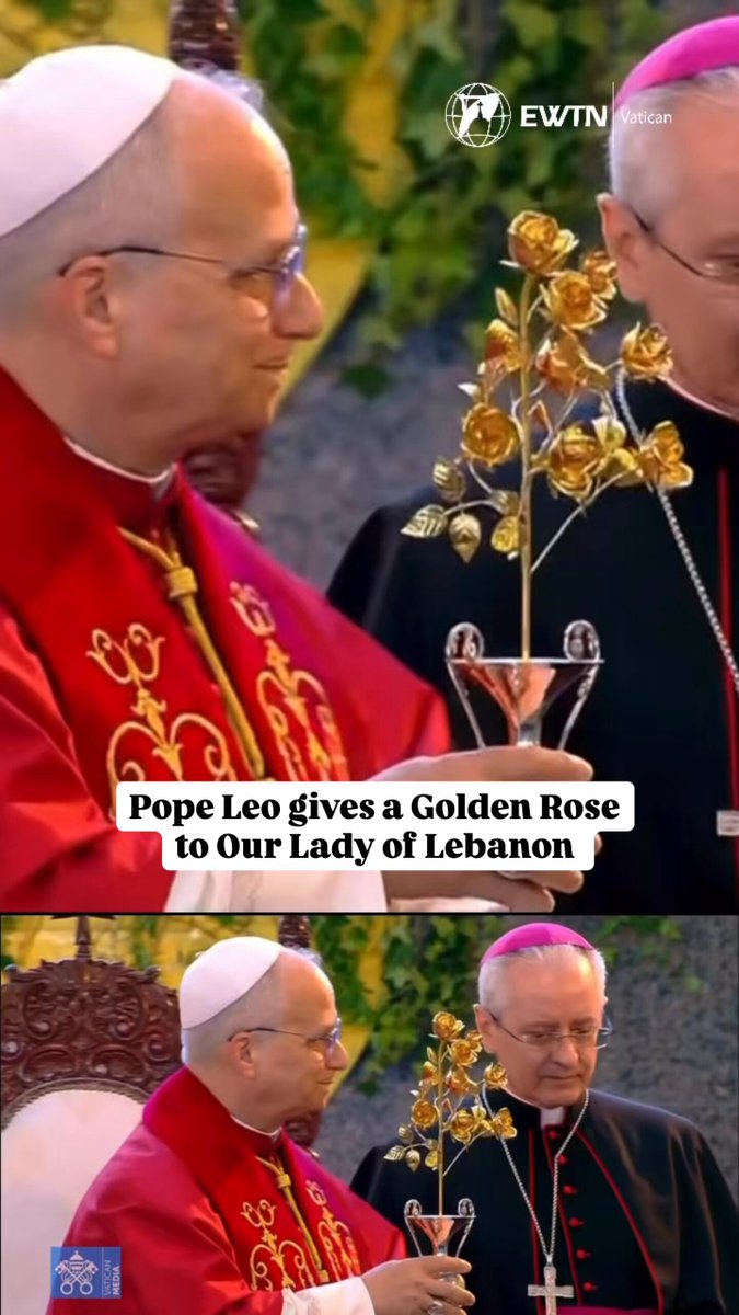 During his meeting with local bishops and clergy on the second day of his visit to Lebanon, Pope Leo XIV offered the Golden Rose at the Shrine of Our Lady of Lebanon in Harissa — a traditional papal gift placed at the feet of the dark statue of the Virgin. He explained that the Rose symbolizes carrying Christ and His fragrance into the world. It is an ancient gesture that invites the faithful to become, through their own lives, a “perfume of Christ” — not a rare or exclusive scent, but like the aroma of food shared at a generous table where everyone has a place.