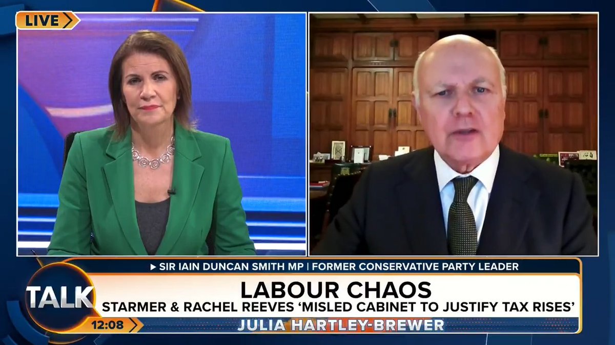 🚨"She has to go. Parliament is the public. When you mislead Parliament, you mislead the public. It was all part of a game." Sir Iain Duncan Smith MP says Rachel Reeves "has to go" after she misled the public on public finances in the run-up to the Budget. Julia Hartley-Brewer
