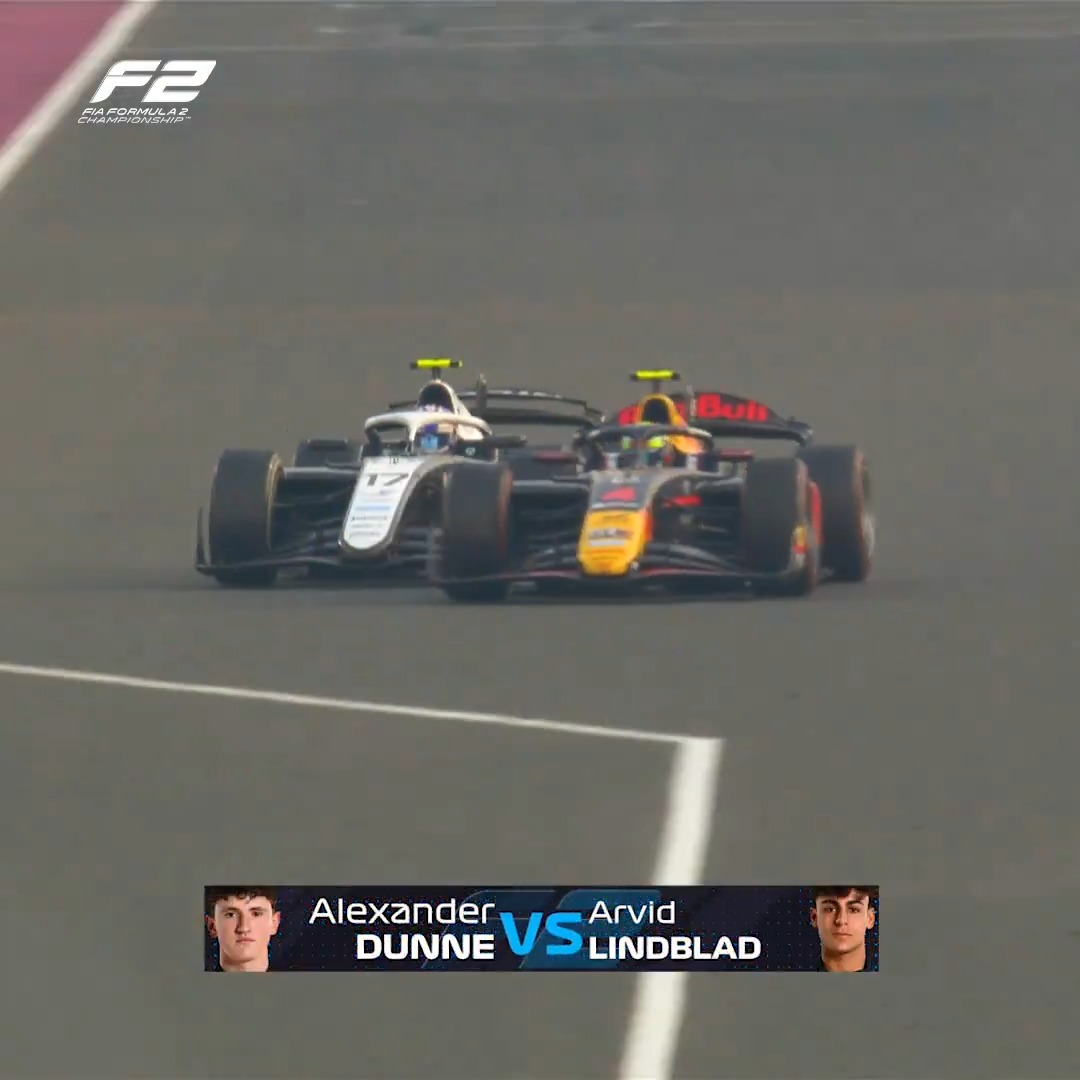 Dunne and dusted 🙌 Alex Dunne dived up the inside of Arvid Lindblad in the closing stages of the Feature to take what would become P3 for the Irish driver 🇮🇪 #F2 #QatarGP