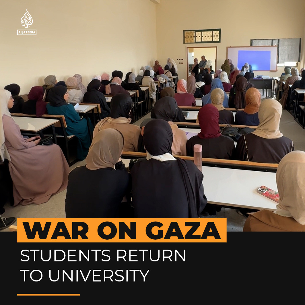 After two years of war and widespread destruction, students have returned to in-person classes at Gaza’s Islamic University, determined to continue their education despite the damage. The university, heavily damaged by Israeli attacks, also shelters forcibly displaced families.