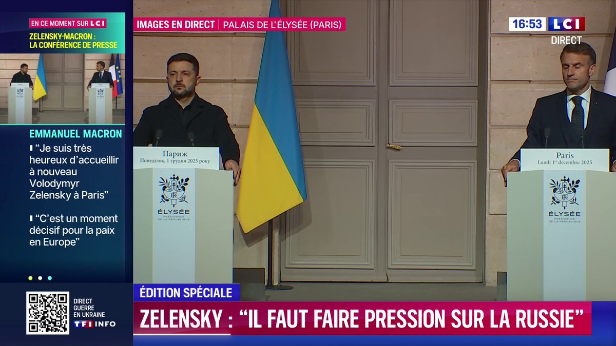 🔴 Plan de paix pour l'Ukraine 🗣️ "Les sanctions à l'égard de la Russie vont continuer en s'accroissant afin qu'elle ne puisse plus poursuivre cette guerre. Mais nous allons également continuer et intensifier notre combat contre la flotte fantôme", déclare Emmanuel Macron
