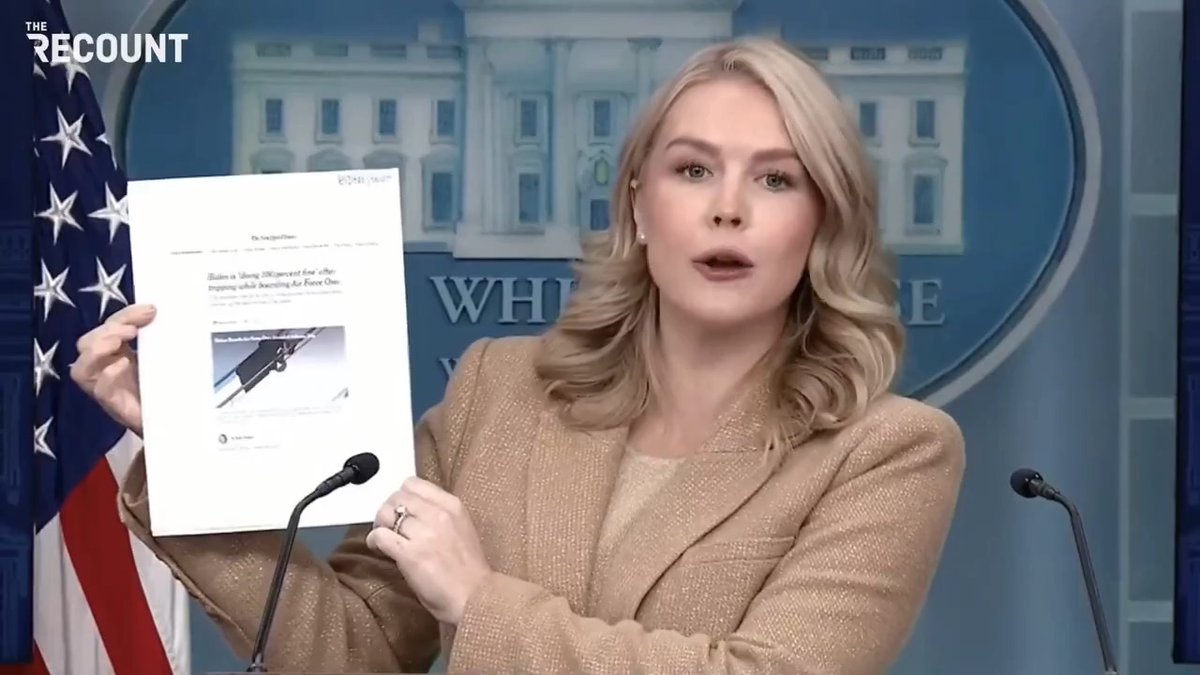 Karoline Leavitt calls a NY Times story that reported signs of fatigue from Trump as he rolls back his public schedule "fake news": "This story was written by ... the same reporter who wrote this: 'Biden is 'doing 100% fine' after tripping while boarding Air Force One.'"