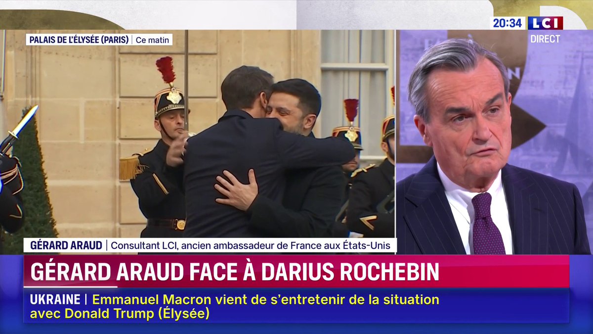 🗣 "Zelensky vient à Paris, quasiment 8 jours après sa dernière visite. Il est difficile de ne pas voir de l'inquiétude, et de la panique car il est soumis à un véritable bras de fer de la part des Américains." ➡ Gérard Araud sur LCI