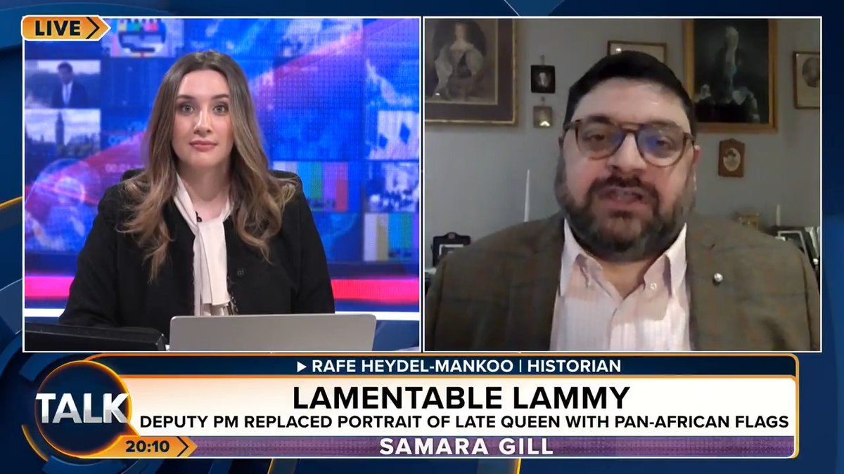 David Lammy’s Foreign Office has removed a portrait of the late Queen in favour of pan-African flags. Historian Rafe Heydel-Mankoo: "David Lammy is seen by our enemies as an ally." Samara Gill: "He has trashed her legacy." @samaramgill Rafe Heydel-Mankoo