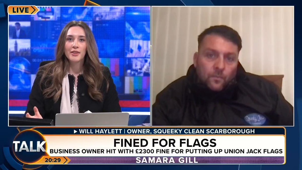 A Scarborough businessman has been left "shocked" after being fined £2,300 for erecting England flags in Yorkshire. Will Haylett: "In America, everyone is free to fly their flag proudly. Here, national pride is being erased with our identity." @samaramgill