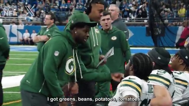 "I got greens, beans, potatoes, tomatoes!" 🎶 Everyone on the Green Bay Packers was eating good on Thanksgiving. Inside the NFL Week 13 Mic'd Up on X