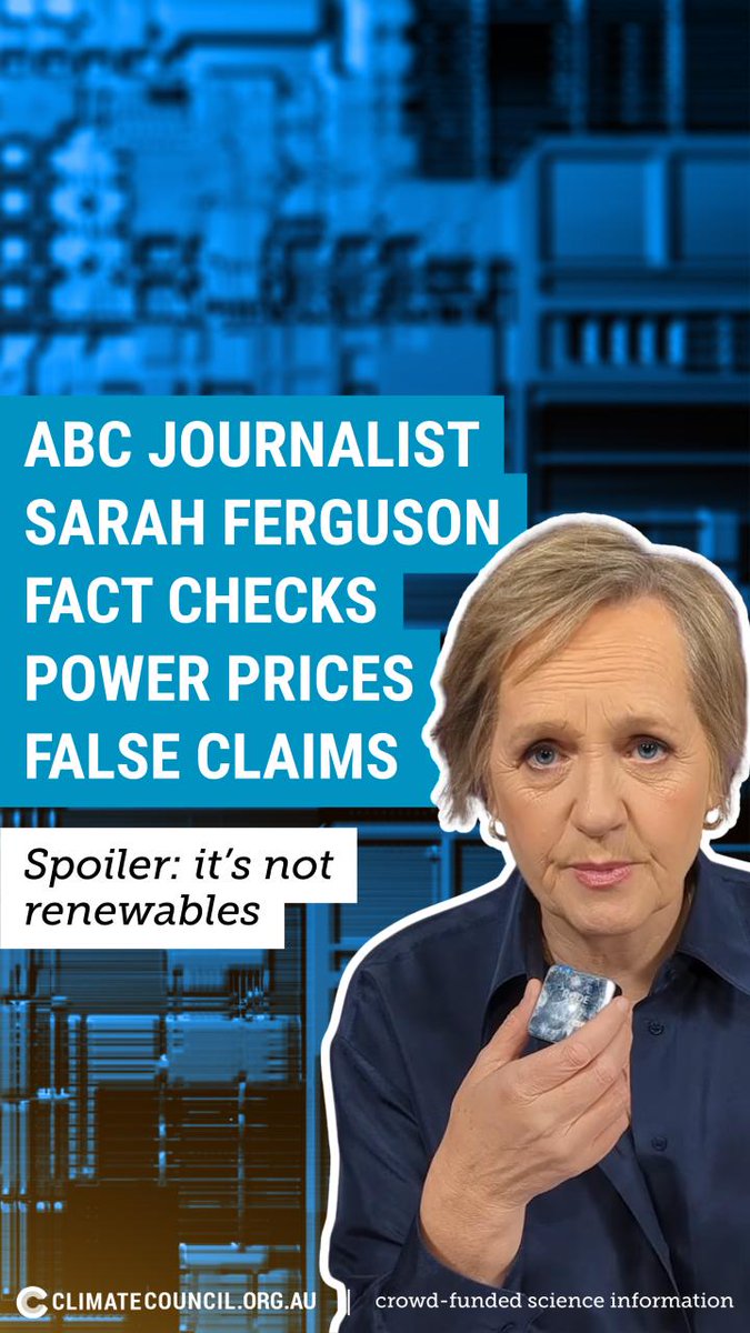 🔁 ABC News Watch ABC journalist Sarah Ferguson fact-check the Coalition's claims on power prices. "Power bills are high but the rollout of renewables are not the cause." Learn more about why bill prices are going up, & why fossil fuels are ultimately to blame via 🔗 in bio.