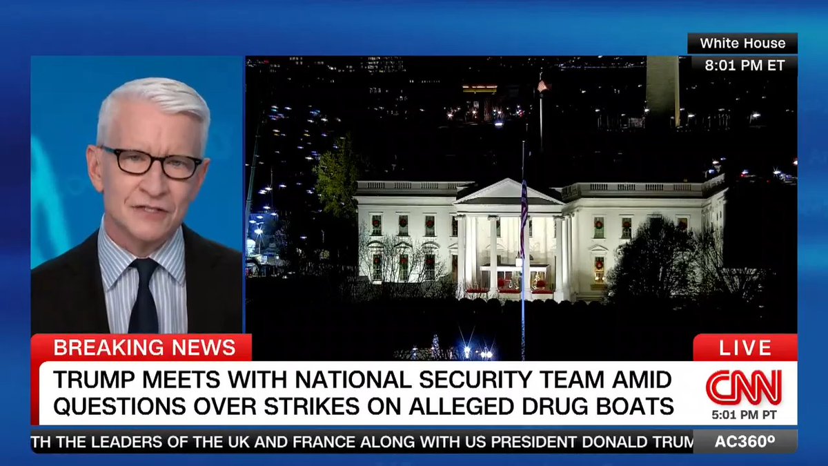 President Trump holds an Oval Office meeting on Venezuela as questions grow over strikes on this alleged drug trafficking boat with experts and lawmakers on both sides of the aisle raising the specter of a war crime.