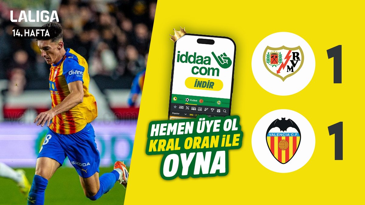 ⚽ #LALIGA'nın 14. haftasında Rayo Vallecano ile Valencia 1-1 berabere kaldı. 🟡 iddaa &amp;