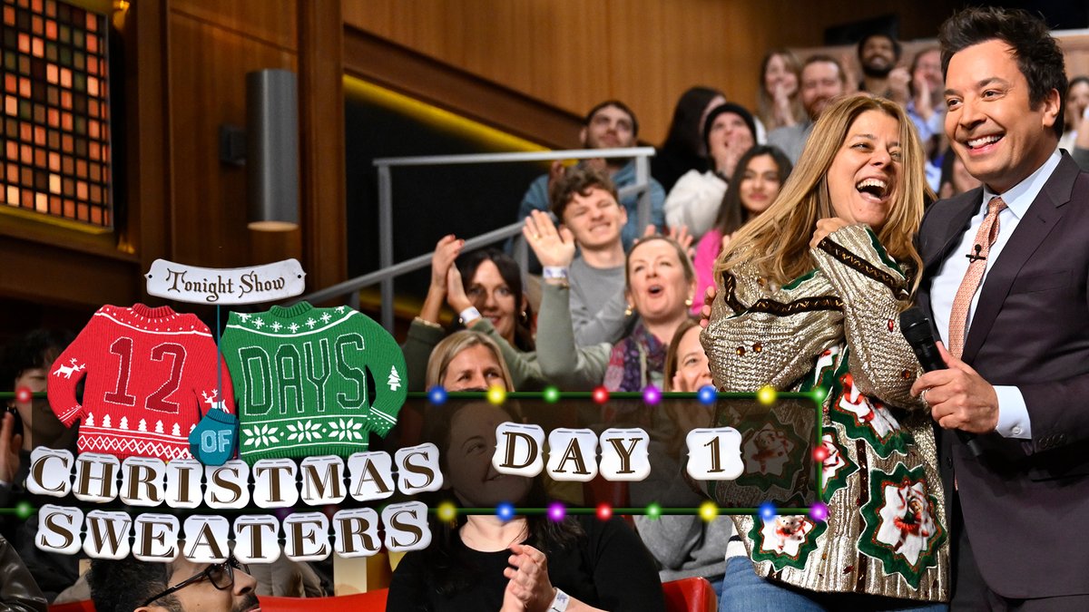 It’s Night 1 of 12 Days of Christmas Sweaters! Night 1 is a Bears on Pointe sweater! #FallonTonight