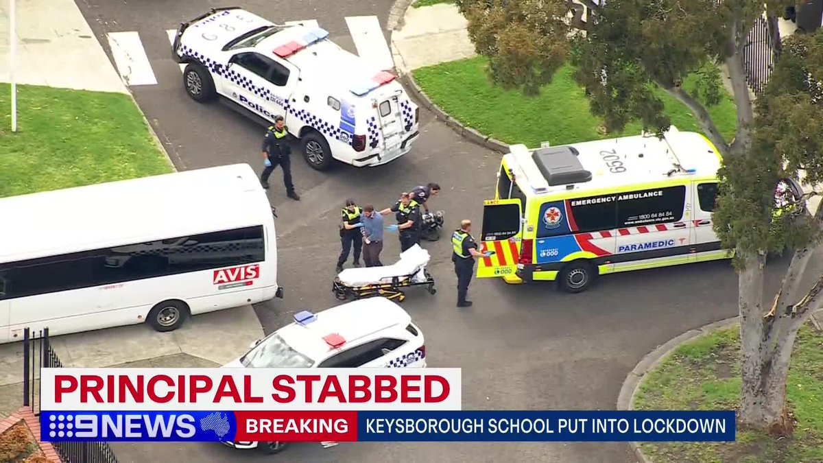 #BREAKING: A Keysborough secondary school has been locked down after a stabbing, allegedly involving the school's principal and a staff member. Gillian Lantouris #9News