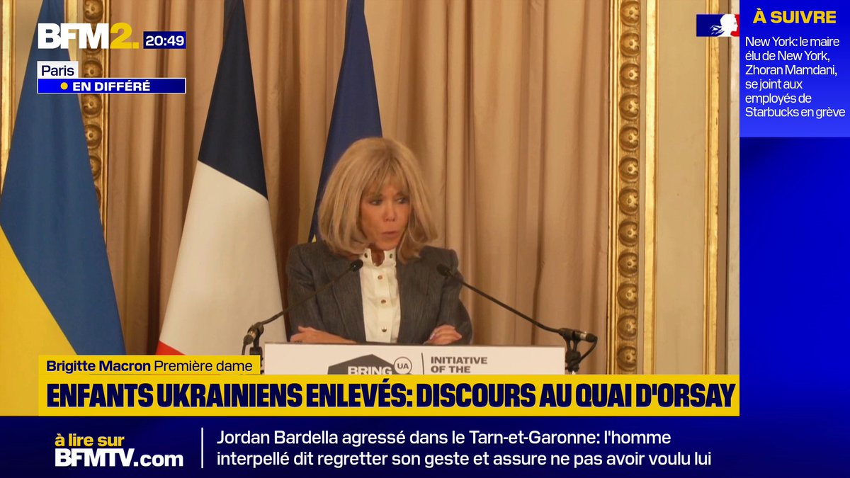 💬"Nous allons vous aider de toutes nos forces, le président et moi" Brigitte Macron assure à la première dame ukrainienne qu'elle soutiendra les centres de protection de l'enfance en Ukraine, à travers des levées de fonds ou la formation de praticiens en santé mentale #BFM2