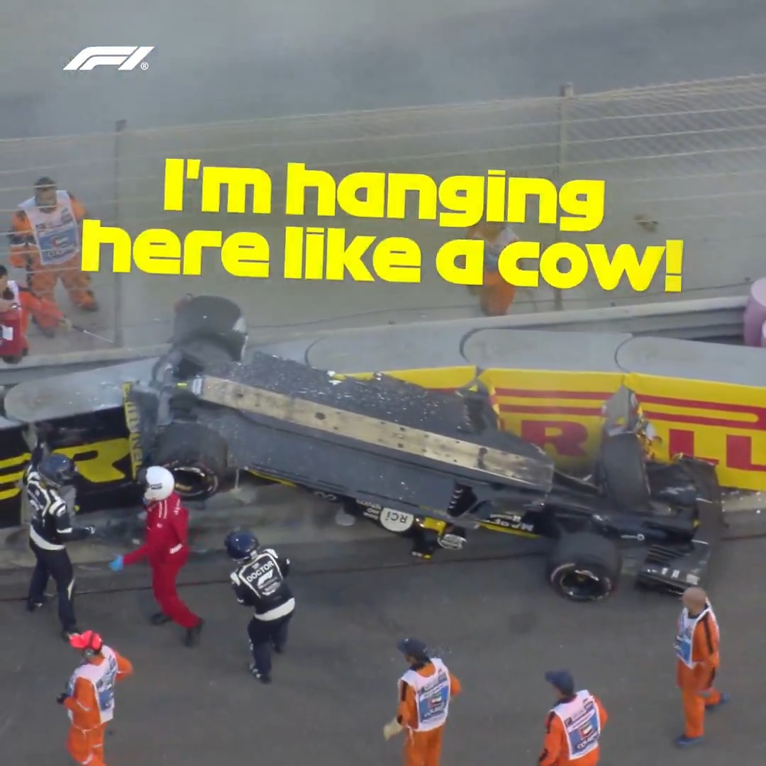 "I'm hanging here like a cow!" ๐ป๐ A scary moment for Nico Hulkenberg on the opening lap of the 2018 Abu Dhabi Grand Prix ๐ฑ #F1 #AbuDhabiGP