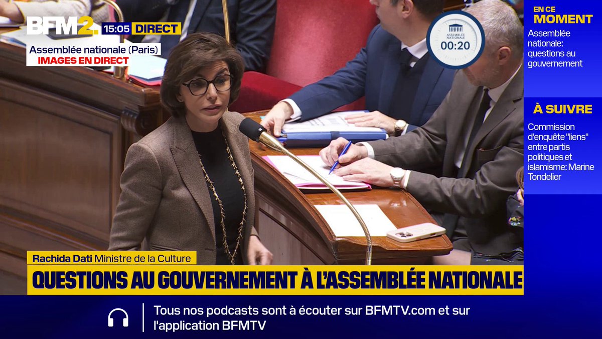 💬 "Jamais le président de la République ou le gouvernement n'ont émis l'idée (...) sur une éventuelle labellisation des médias par l'État" La ministre de la Culture répond au député UDR des Hauts-de-Seine, Jean-Didier Berger #BFM2