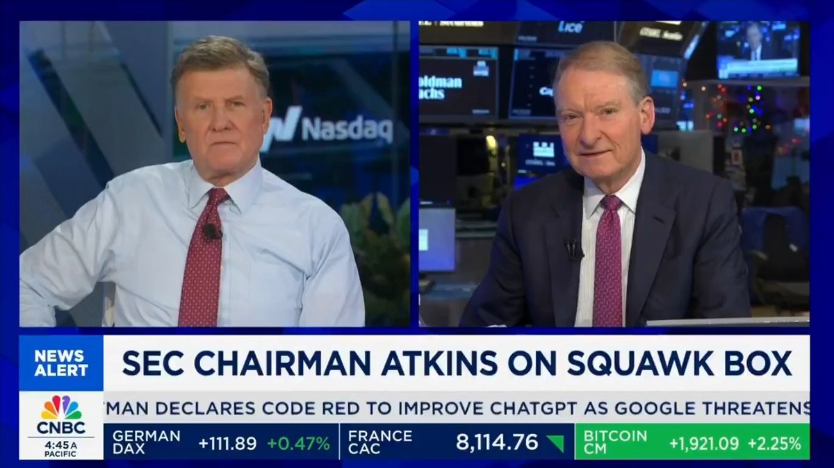 🇺🇸 TODAY: SEC Chairman Paul Atkins claims the United States has "pushed back against" crypto for "too long."