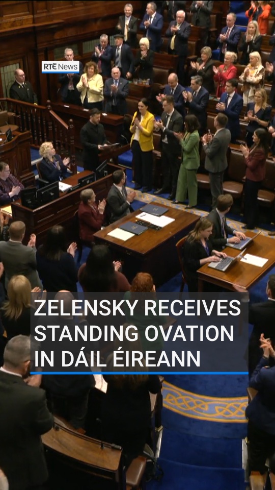 Ukrainian President Volodymyr Zelensky received a standing ovation after he finished his historic address to a joint sitting of the Oireachtas. Mr Zelensky concluded his speech by saying "we need real peace" and again thanking Ireland for its support for Ukraine.