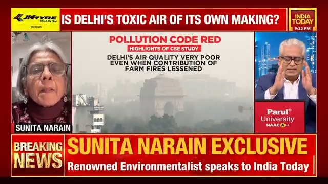 #EXCLUSIVE | Renowned environmentalist Sunita Narain says CSE data shows stubble burning is not the main culprit of air pollution but vehicular emissions are the primary cause. She says traffic congestion on roads are a big concern. Listen in. #NewsToday | Rajdeep Sardesai Sunita Narain