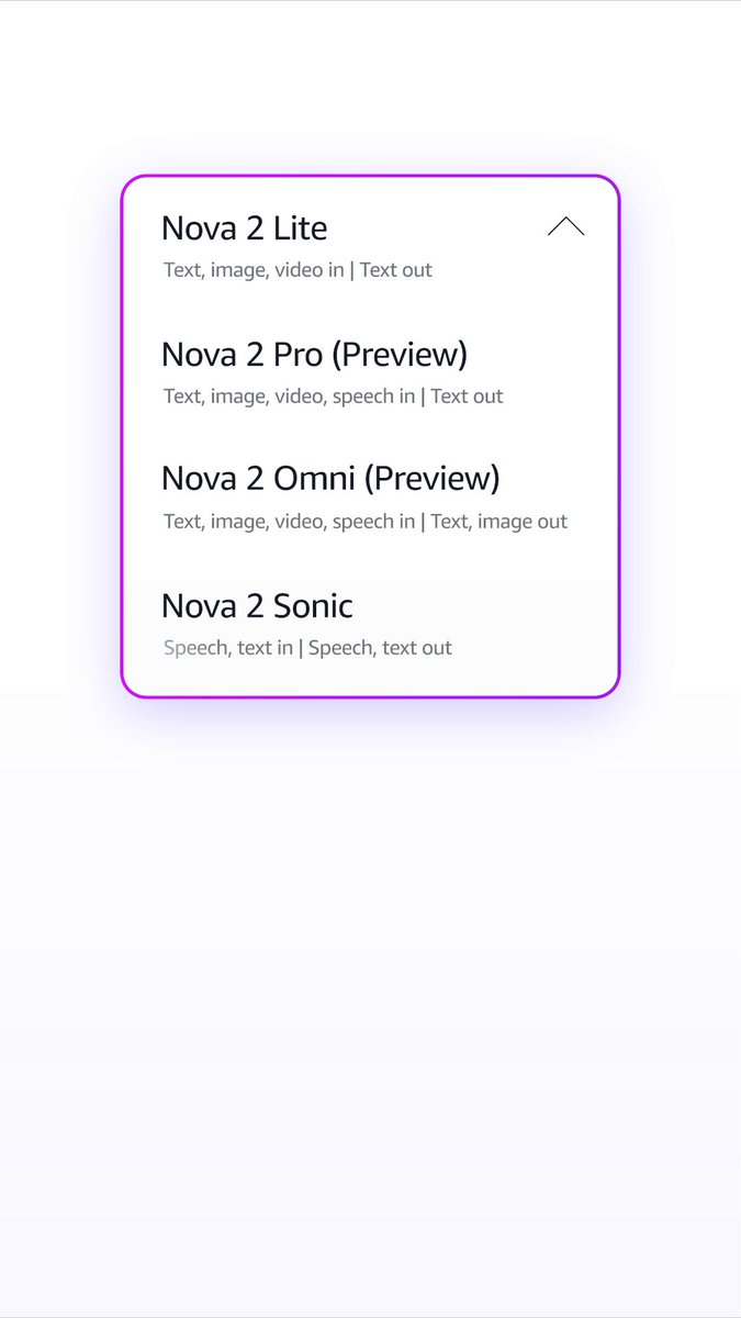 Reasoning models tailored for diverse AI tasks. 🚀 Meet Amazon Nova 2 foundation models, supporting fast, cost-effective reasoning to multimodal capabilities. Power versatile tasks like AI agents, code-generation, and Conversational AI. Choose the perfect match for your workload.