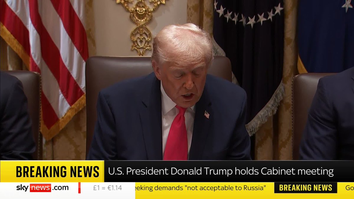 "We have the hottest country anywhere in the world." Donald Trump holds a cabinet meeting, speaking about the 'success' of the US economy under his leadership and claims he had 'inherited the worst inflation in history' from the Biden administration.
