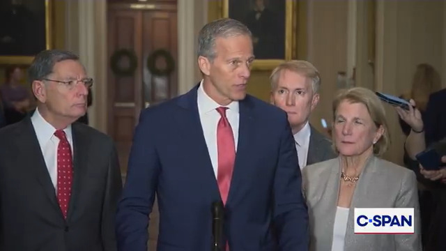 Q: Are we at war in the Caribbean? If so, should the president declare war/should Congress approve an authorization? Leader John Thune: I think the president is acting under his authority as Commander-in-Chief in a way that's consistent with what past administration's have done.