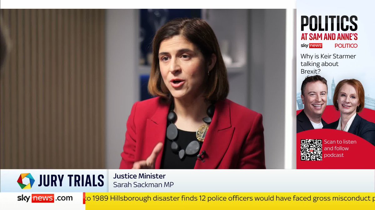 'Part of fairness is about the swiftness, we need to deliver swifter justice for victims.' Sarah Sackman KC MP responds to Ali Fortescue's question on the changes to jury trials. #PoliticsHub 📺 Sky 501, Virgin 602, Freeview 233 and YouTube