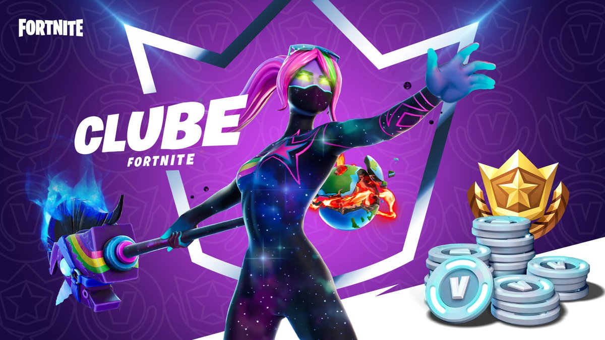 Hoje faz 5 ANOS de lançamento do Clube Fortnite! 👑 A assinatura mensal do Fortnite foi introduzida no C2:T5 por R$ 38,00 e, desde então, sofreu várias mudanças nos benefícios. Hoje, ela oferece um conjunto cosmético com Estilos Legado, 1.000 V-Bucks e acesso a todos os Passes.
