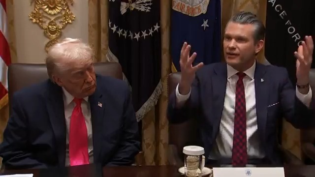 Pentagon chief Pete Hegseth tells a reporter during a cabinet meeting that he did not personally witness any survivors of an initial US strike on an alleged drug boat, after their reported killing in a follow-up attack sparked accusations of a possible war crime.