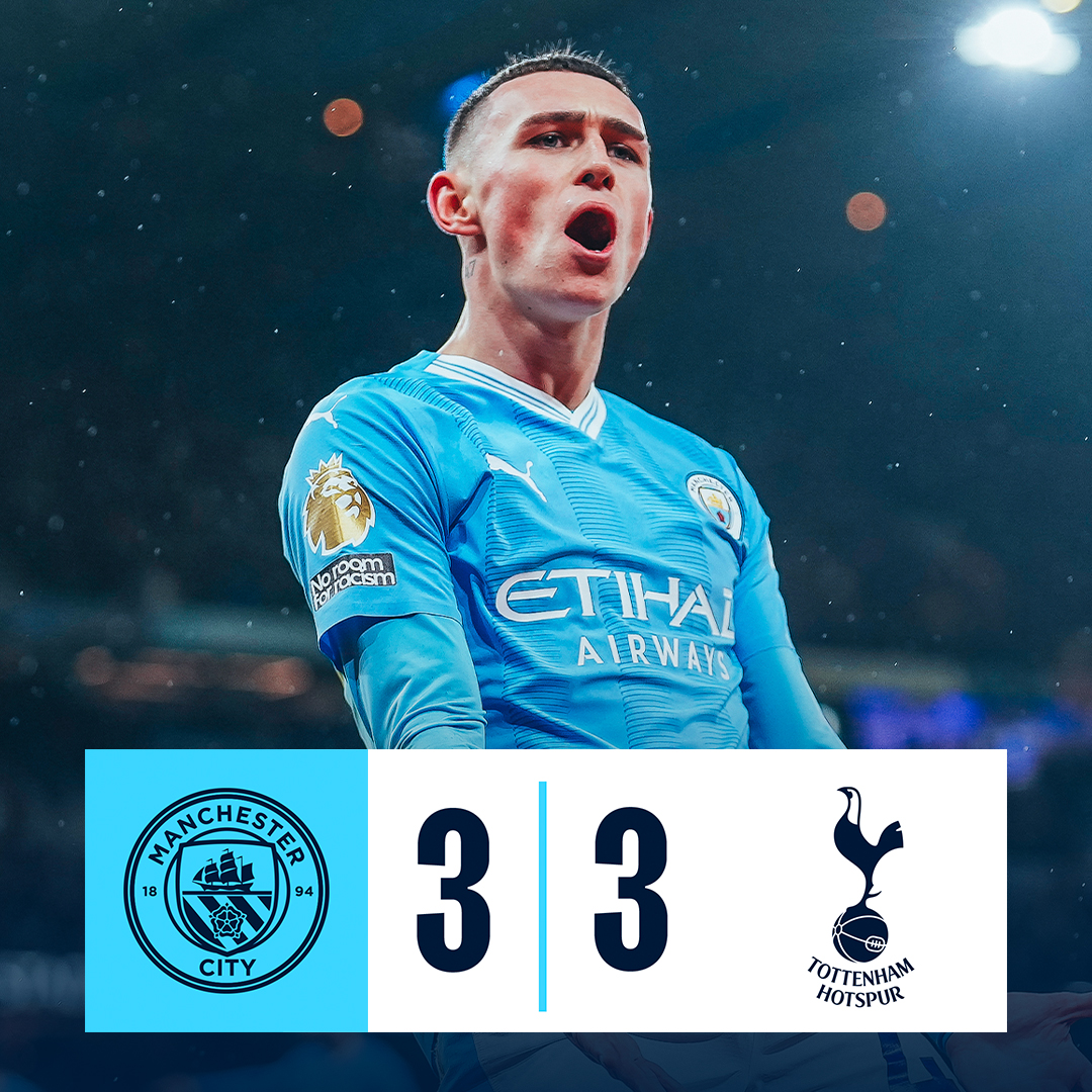 #OnThisDay: #ManCity 3-3 Tottenham [2023] ⚽️ [9' OG] Son Heung-min ⚽️ [31'] Phil Foden ⚽️ [81'] Jack Grealish - ⚽️ [6'] Son Heung-min ⚽️ [69'] Giovani Lo Celso ⚽️ [90'] Dejan Kulusevski