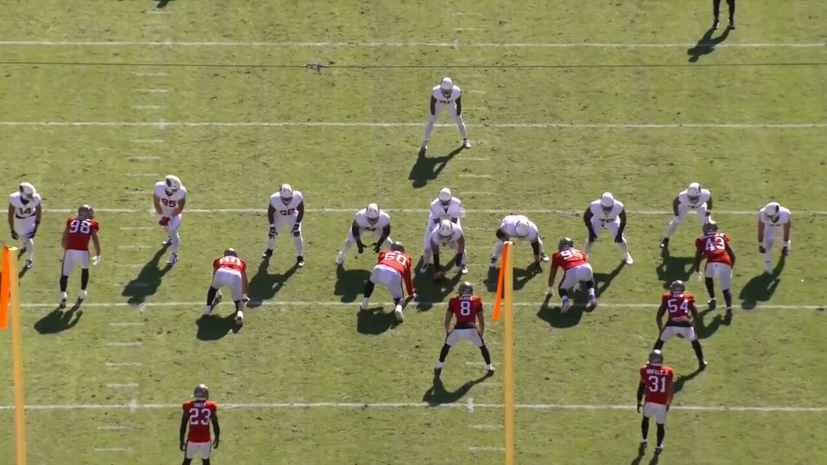 Before their ill-fated 4th and 1, the Cardinals had four plays on which they aligned under center with two TEs tight to the left. They ran to the left on *all four*, including two pitches. Not much of a mystery how the Bucs knew what was coming.