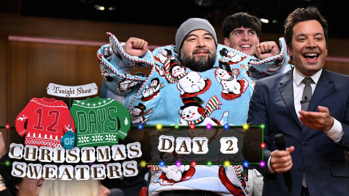 It’s Night 2 of 12 Days of Christmas Sweaters! Night 2 is a Snow Day sweater! #FallonTonight