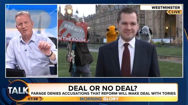 Reports Claim Nigel Farage told donors he expects Reform to strike a deal with the Tory Party. Shadow Justice Secretary Robert Jenrick responds: "Both Nigel and Kemi have been clear there's not going to be a deal, so there's not going to be a deal!" Jeremy Kyle