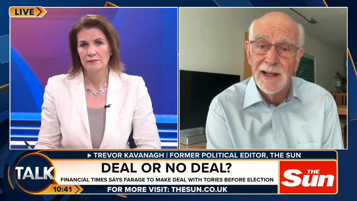 🚨 Trevor Kavanagh says a deal between the Tories and Reform "has to happen", otherwise Britain is stuck with Keir Starmer. "Nigel Farage will face huge opposition at all levels of government and the civil service. They will be out to sabotage him." Julia Hartley-Brewer