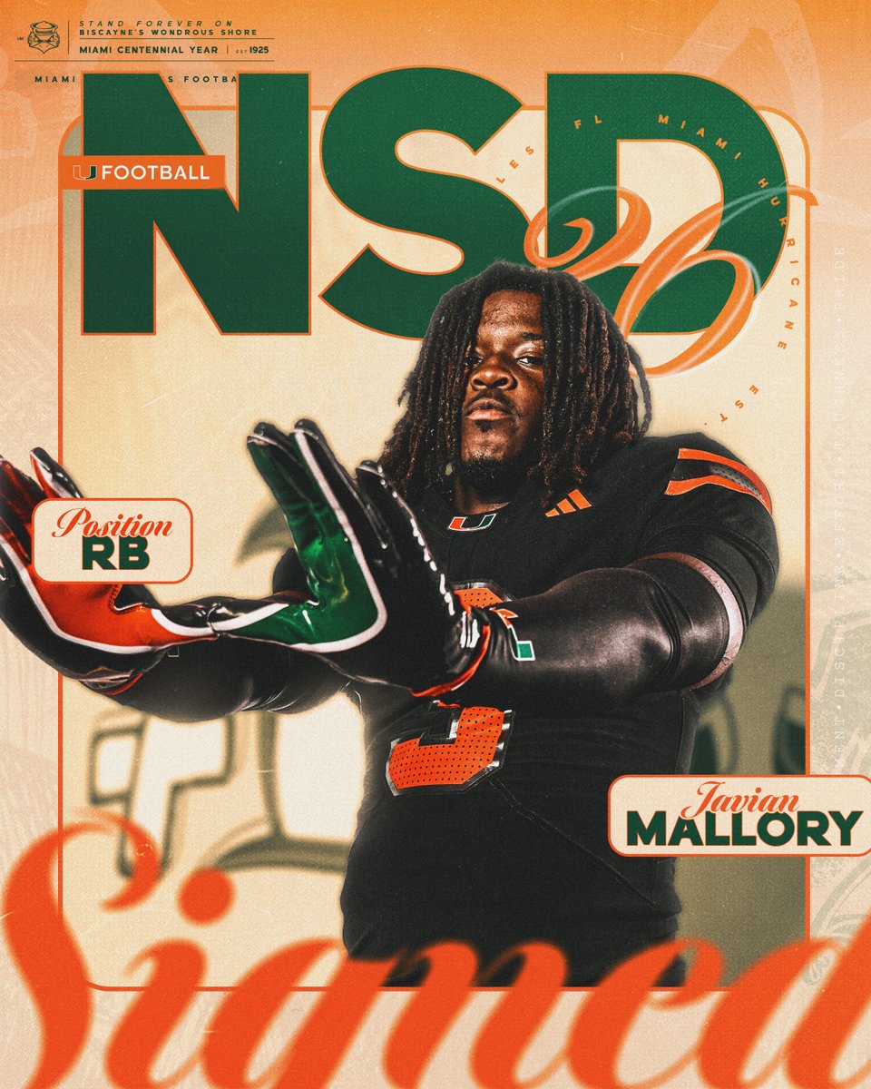 Welcome to the Canes family, Javian Mallory™️ 🏈: Running Back 🏡: Boynton Beach, Florida 📚: West Boca Miami Hurricanes Football | #NSD26