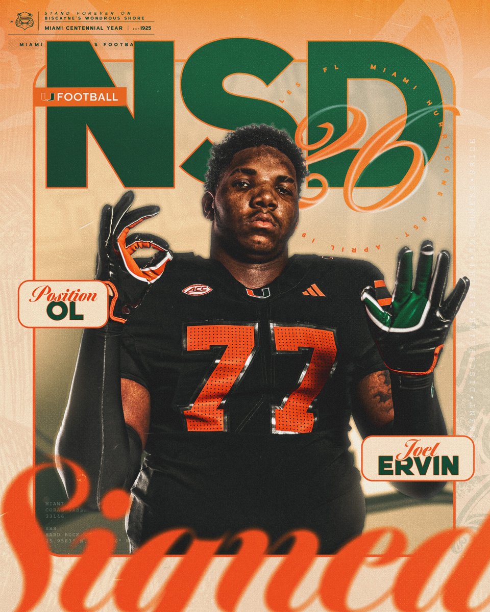 Welcome to the Canes family, Joel Ervin 🏈: Offensive Lineman 🏡: Fort Myers, Florida 📚: Fort Myers Miami Hurricanes Football | #NSD26