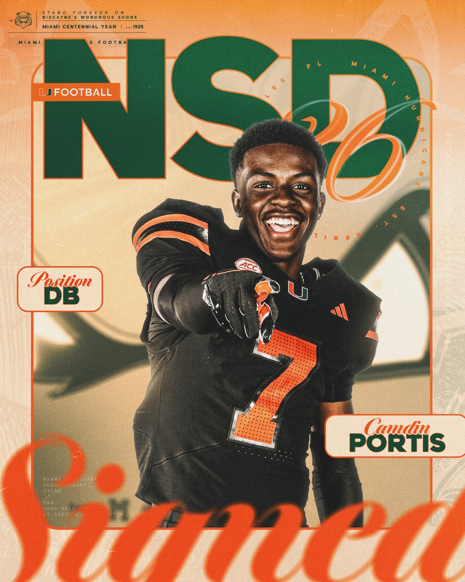 Welcome to the Canes family, Camdin Portis 🏈: Defensive Back 🏡: Charlotte, North Carolina 📚: Myers Park Miami Hurricanes Football | #NSD26