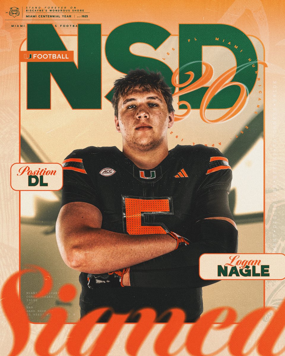 Welcome to the Canes family, @logannagle81 🏈: Defensive Lineman 🏡: Franklin Lakes, New Jersey 📚: DePaul Catholic Miami Hurricanes Football | #NSD26