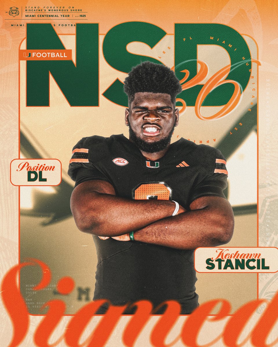 Welcome to the Canes family, Keshawn Stancil 🏈: Defensive Lineman 🏡: Clayton, North Carolina 📚: Clayton Miami Hurricanes Football | #NSD26