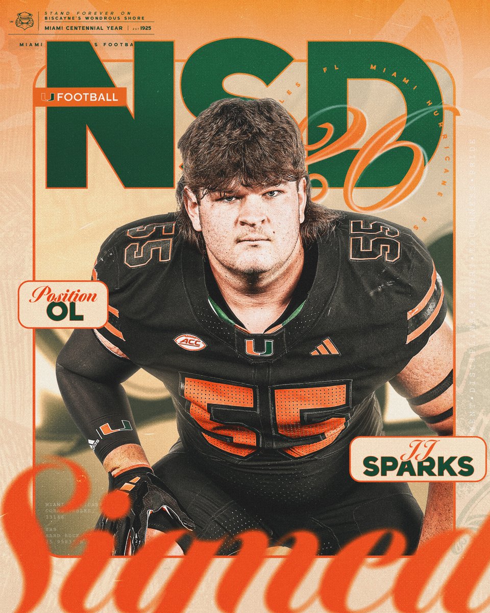 Welcome to the Canes family, @jjsparks2026 🏈: Offensive Lineman 🏡: Jacksonville, Florida 📚: Bolles Miami Hurricanes Football | #NSD26