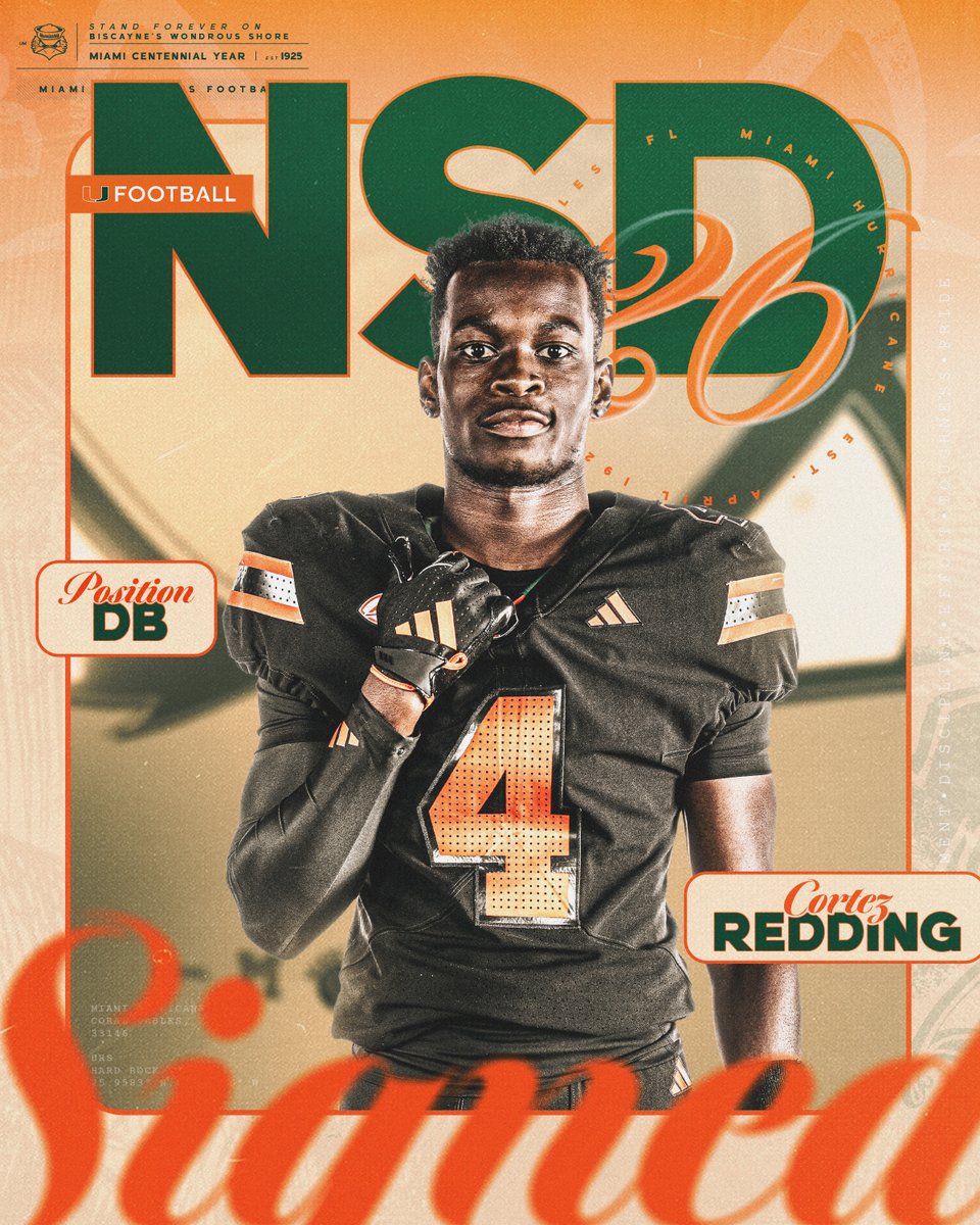 Welcome to the Canes family, Cortez Redding 🏈: Defensive Back 🏡: Atlanta, Georgia 📚: Jonesboro Miami Hurricanes Football | #NSD26