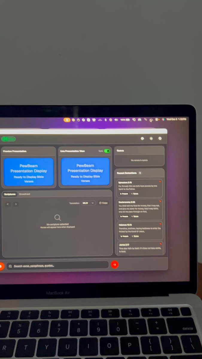 Pewbeam demo, working without the internet.