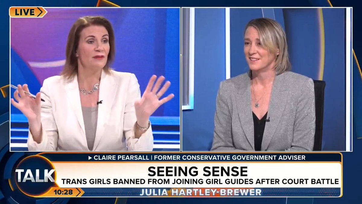 🚨 "No such thing as a trans child. Your child is the sex they were born and will be for the end of time." This comes after trans girls (boys) will no longer be able to join Girl Guides or Brownies after parents threatened legal action over the inclusion policy. Julia Hartley-Brewer