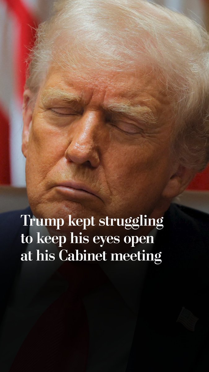 President Donald Trump appeared to struggle to stay awake at a White House event for the second time in a month on Tuesday, as his Cabinet officials provided updates on their work. During a roughly 75-minute stretch, Trump's eyes were closed or he visibly struggled to keep them open.