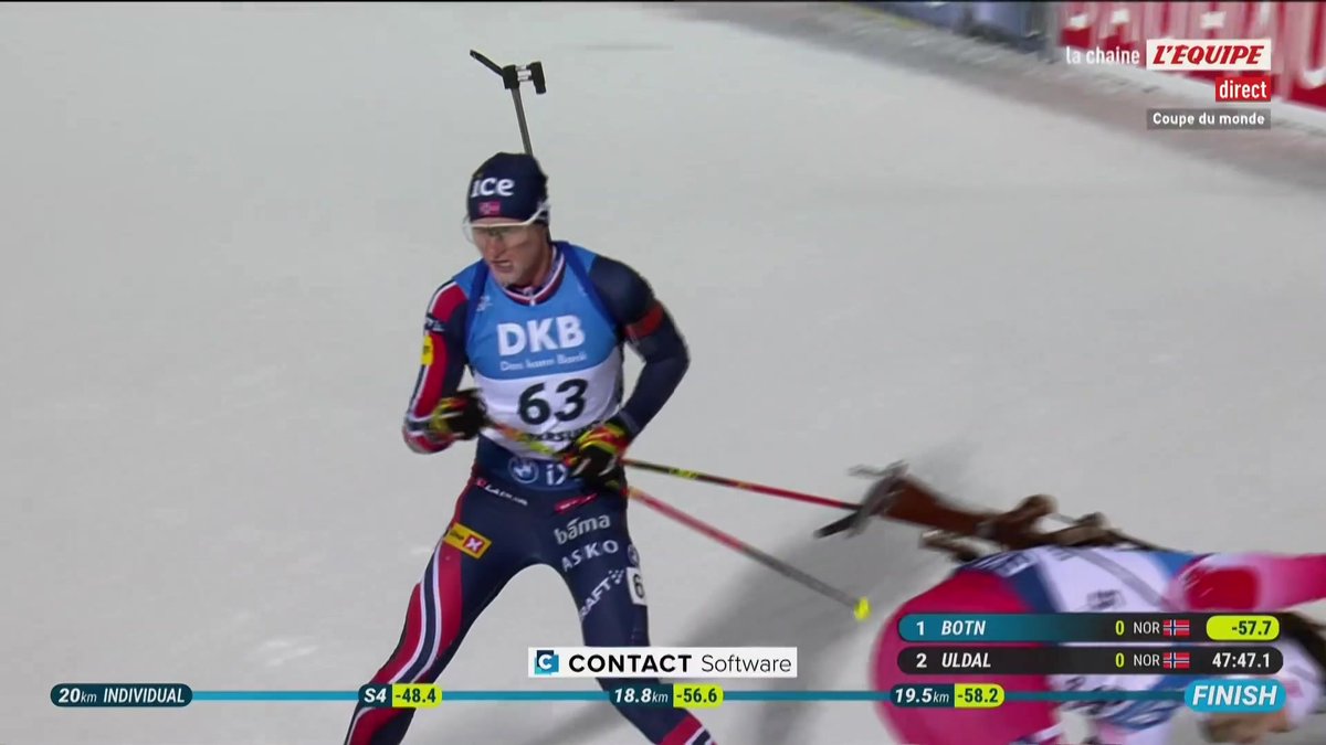 Johan-Olav Botn signe un 20/20 de haute volée sur l'individuel d'Östersund pour décrocher sa première victoire en Coupe du monde ! Le premier Français, Eric Perrot, est 10e. #lequipeBIATHLON