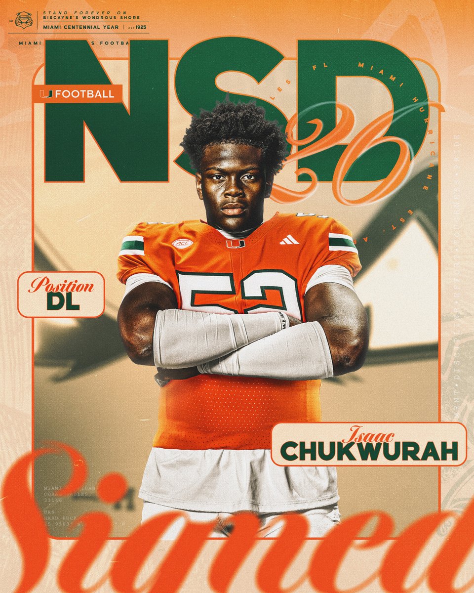 Welcome to the Canes family, @isaacchukwurah1 🏈: Defensive Lineman 🏡: Middletown, Delaware 📚: Caravel Miami Hurricanes Football | #NSD26