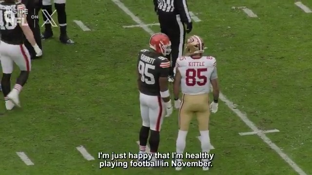 Love this interaction between Myles Garrett & George Kittle: Garrett: I need you to stop chipping me if you don't mind. Kittle: Hell no. Your 5-sack game was crazy. Please don't break the record today. I'll tell Brock to give you 1. Garrett: Maybe 2? 😂