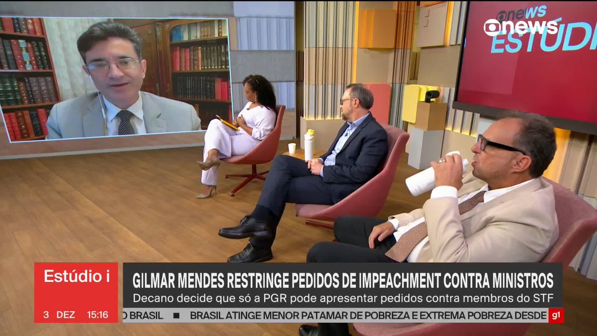 "Decisões monocráticas apenas em casos excepcionalíssimos", explica professor de Direito Constitucional sobre decisão de Gilmar Mendes que restringe pedidos de impeachment contra ministros do STF. #Estúdioi ➡ Assista à #GloboNews ao vivo: