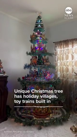 A Christmas tree in California is officially the busiest train hub of the season after a Burbank resident surrounded it with layers of toy trains and snow-covered villages.