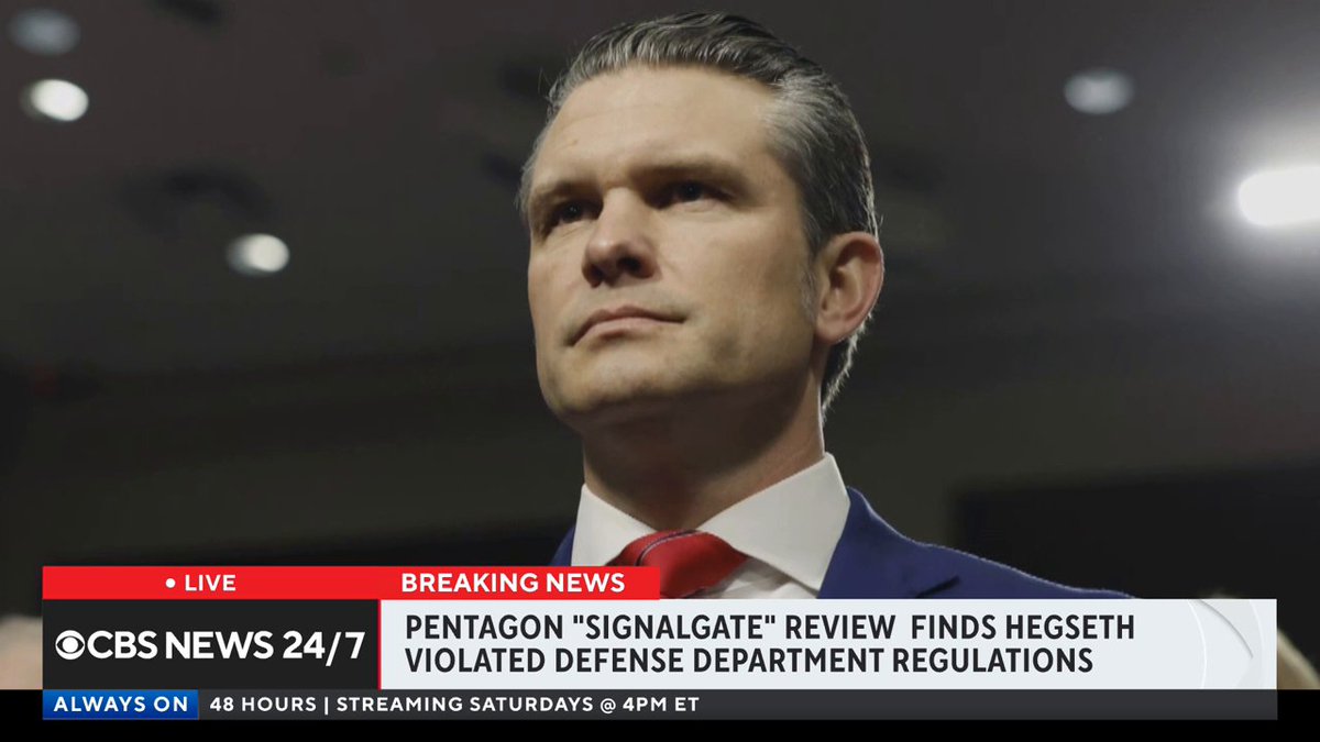 BREAKING: A Pentagon review finds Pete Hegseth's Signal chat violated regulations and could've endangered troops, sources say.