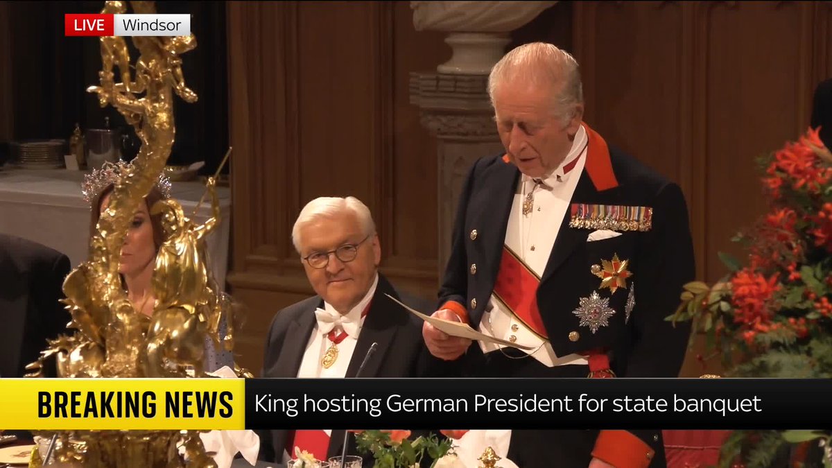 The King welcomes German President Frank-Walter Steinmeier to Windsor Castle for a state banquet, hailing a "very special friendship that binds our two nations". Read more ➡️ 📺 Sky 501, Virgin 602, Freeview 233 and YouTube