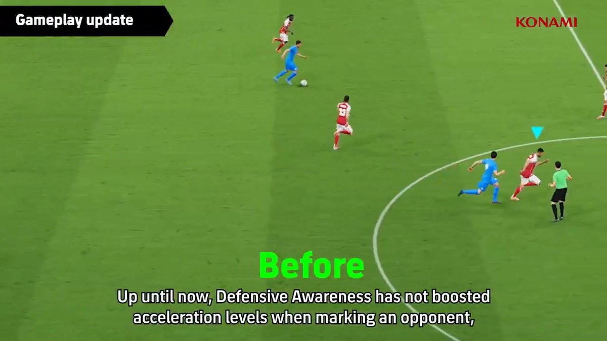 #eFootball v 5.2.0 : Smarter Defensive Awareness 🛡️ *Defensive Awareness now affects acceleration when marking. *This addresses the v5.0.0 imbalance that made Acceleration overly dominant. *Defenders can now respond to sudden runs more effectively, even with lower Acceleration.